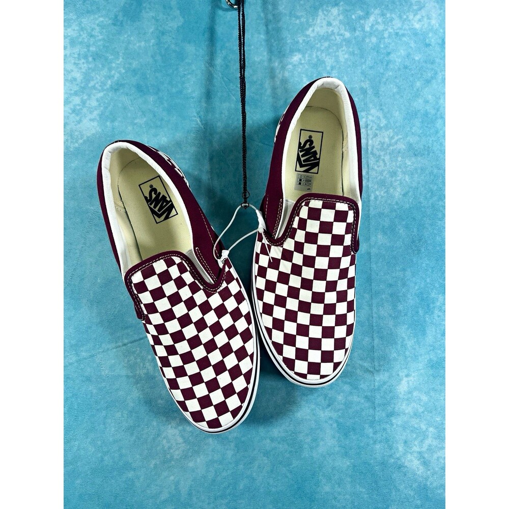 VANS Classic Slip-On Checkerboard Canvas Burgundy/White Men's US 11.5